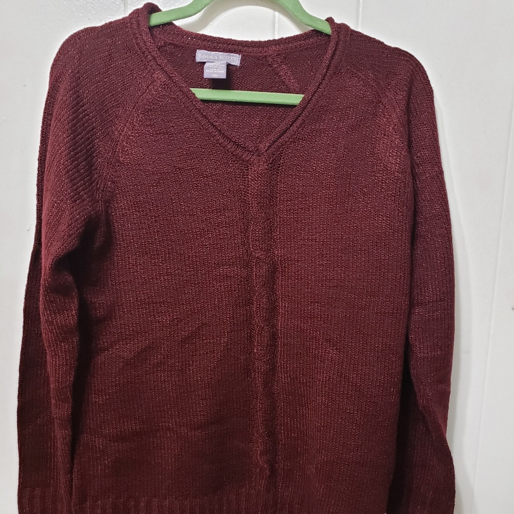 Laura Scott Burgundy V-Neck Sweater